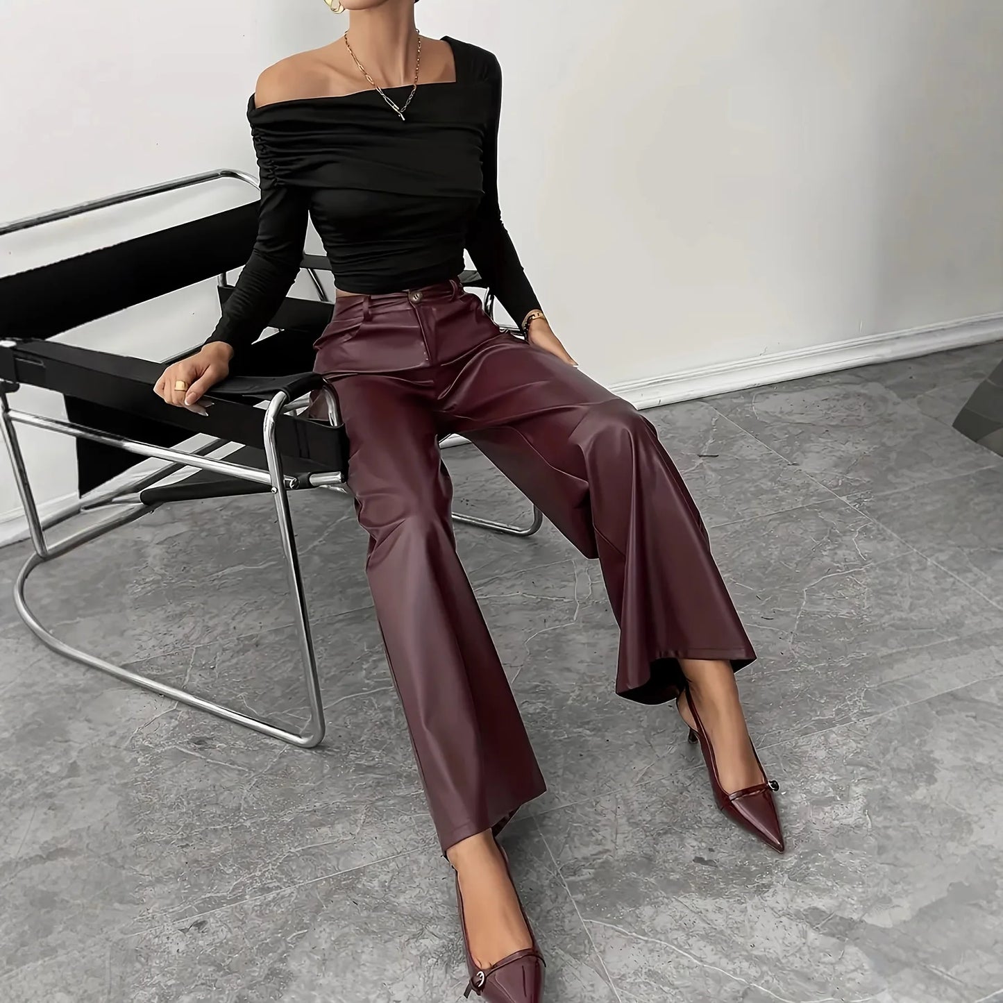 High Waist PU Pants