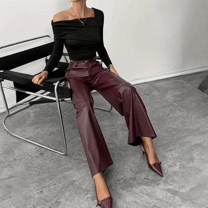 High Waist PU Pants