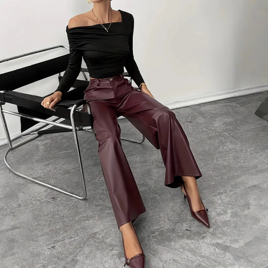 High Waist PU Pants