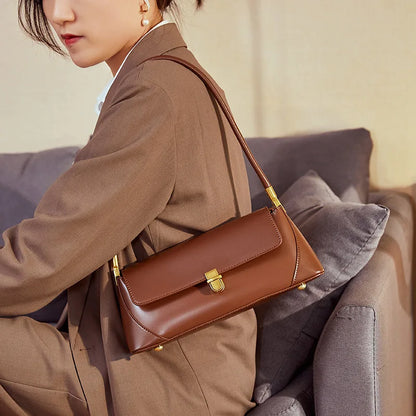 Genuine Leather Baguette Shoulder Bag