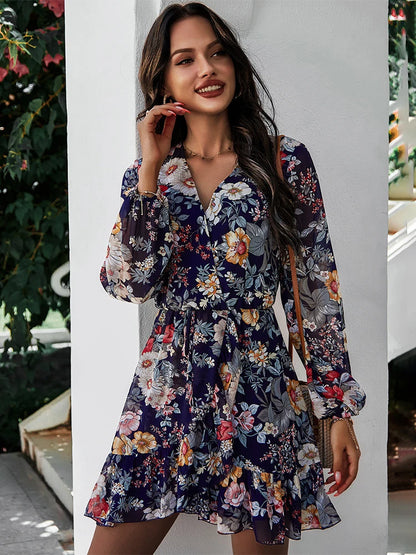 Floral V-Neck Chiffon Dress