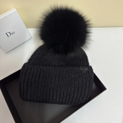 Women’s Large Rabbit Fur Pompom Beanie