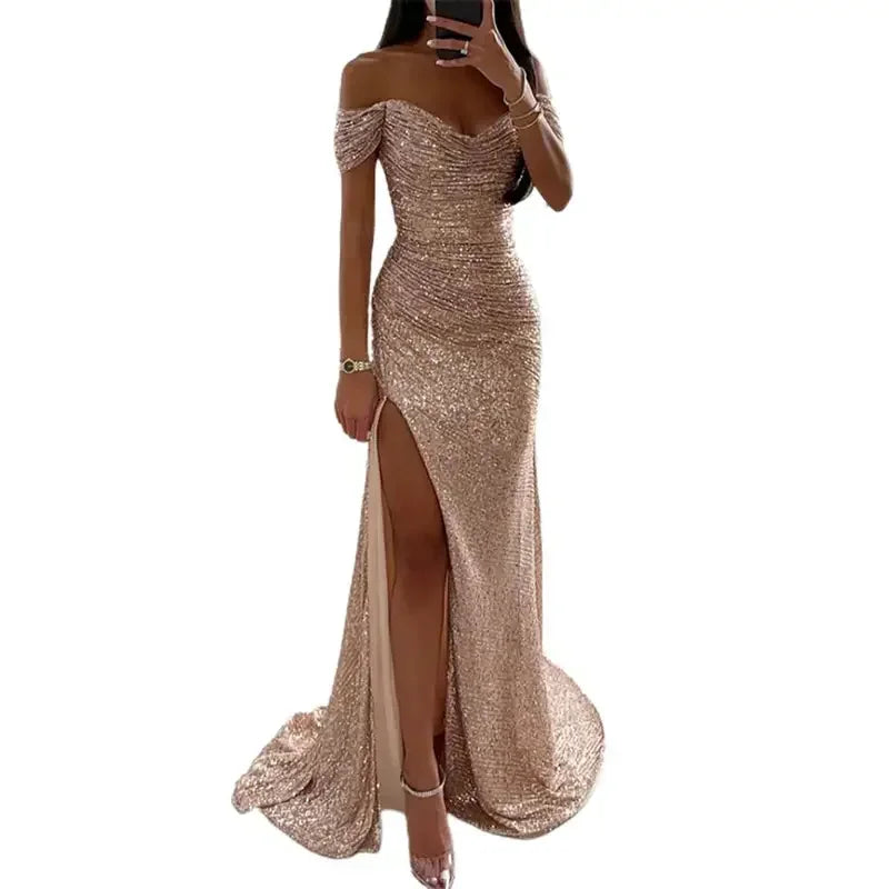 Luxury Sequins Sparkling Off-Shoulder Party Dress