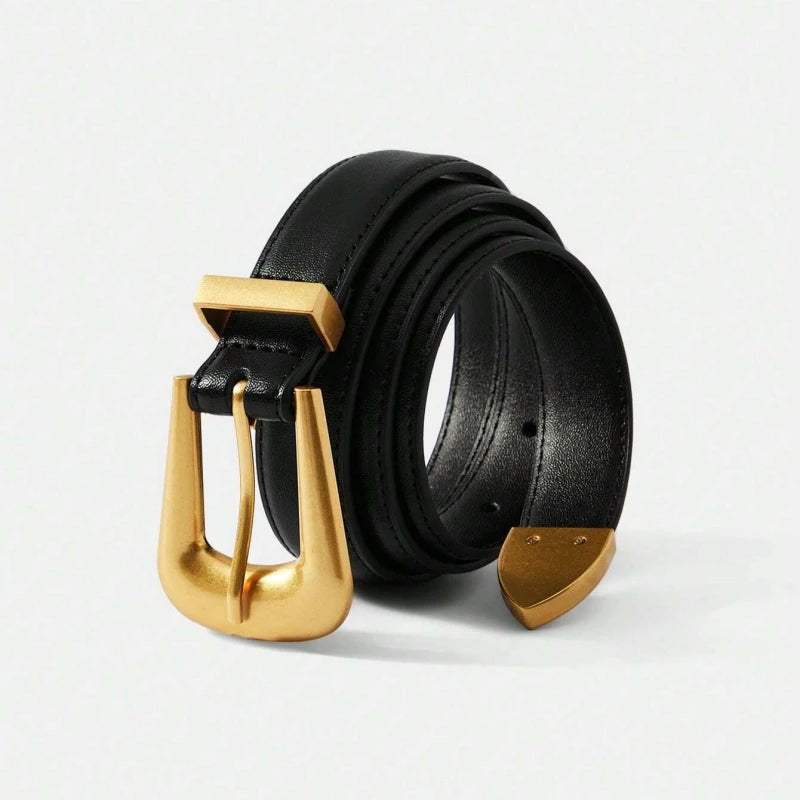 Burgundy Leather Belt with Gold Buckle