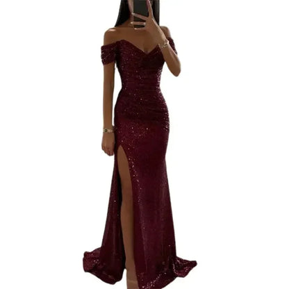 Luxury Sequins Sparkling Off-Shoulder Party Dress