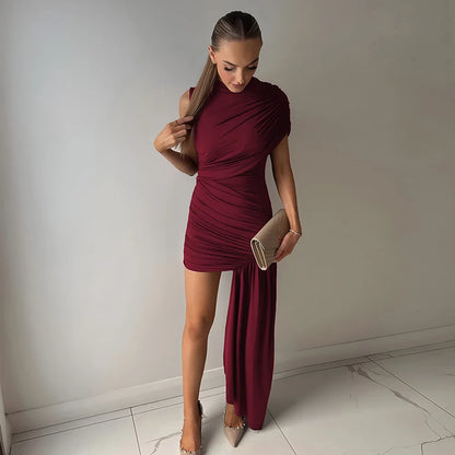 Irregular Pleated Mini Dress