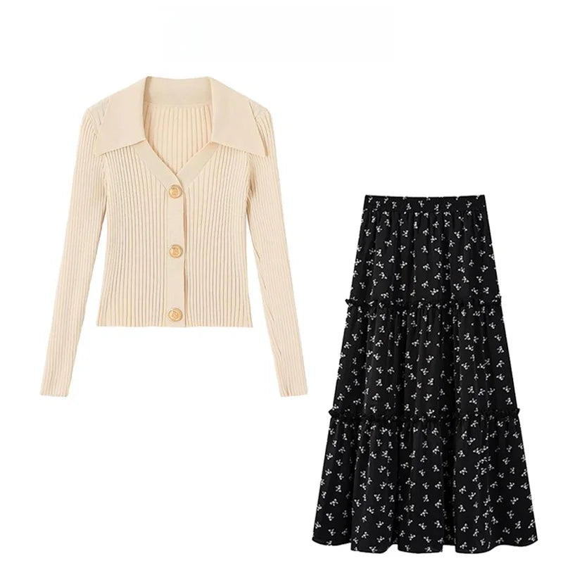 V-Neck Cardigan Two-Piece Set