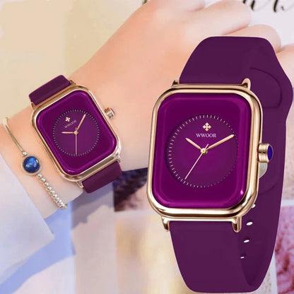 Women’s Luxury Square Quartz Watch with Silicone Band