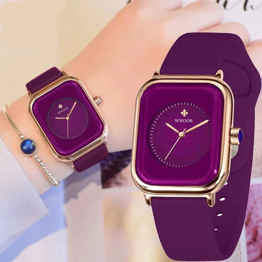 Women’s Luxury Square Quartz Watch with Silicone Band