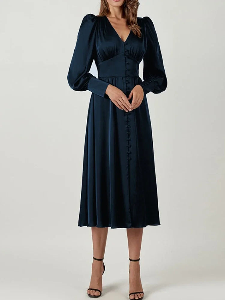 Elegant Satin A-Line Midi Dress