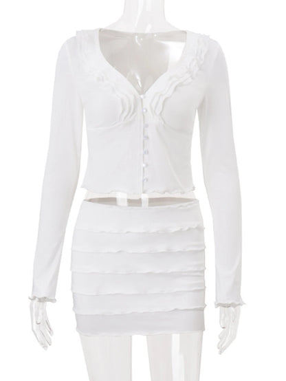 White Ruffle Mini Dress – Sexy Bodycon