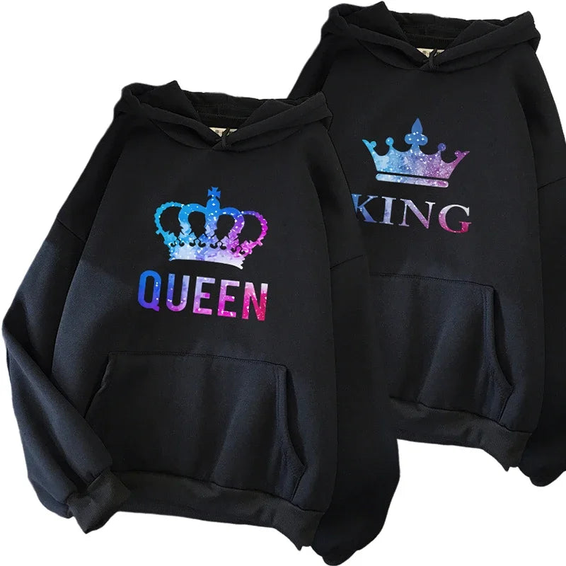 King Queen Print Couple Hoodies