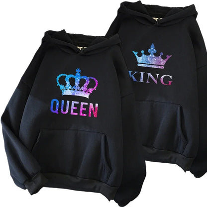 King Queen Print Couple Hoodies