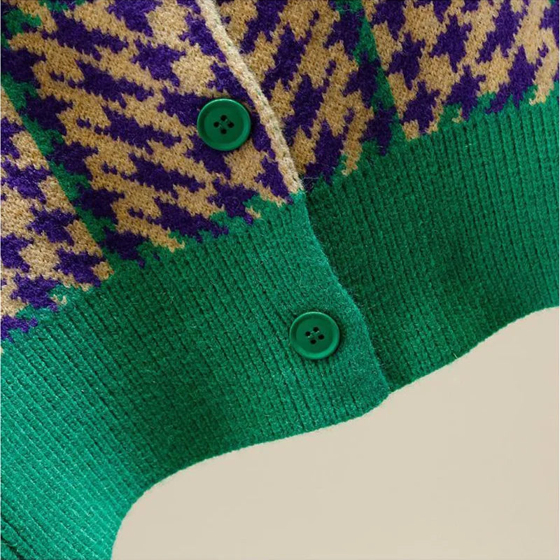 Vintage Houndstooth Knit Cardigan