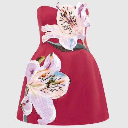 Flower Print Strapless Dress