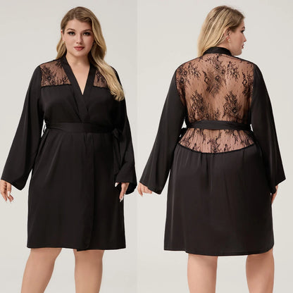 Plus Size Patchwork Lace 2PCS Robe Set