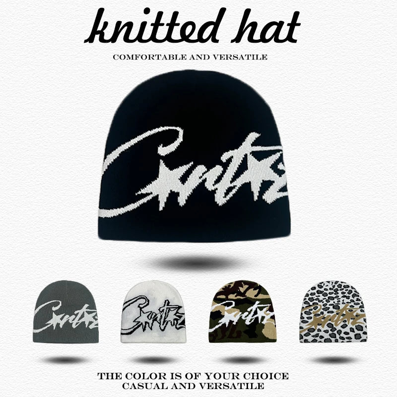 Leopard Print Letter Knit Beanie