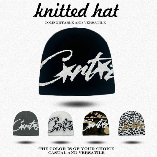 Leopard Print Letter Knit Beanie