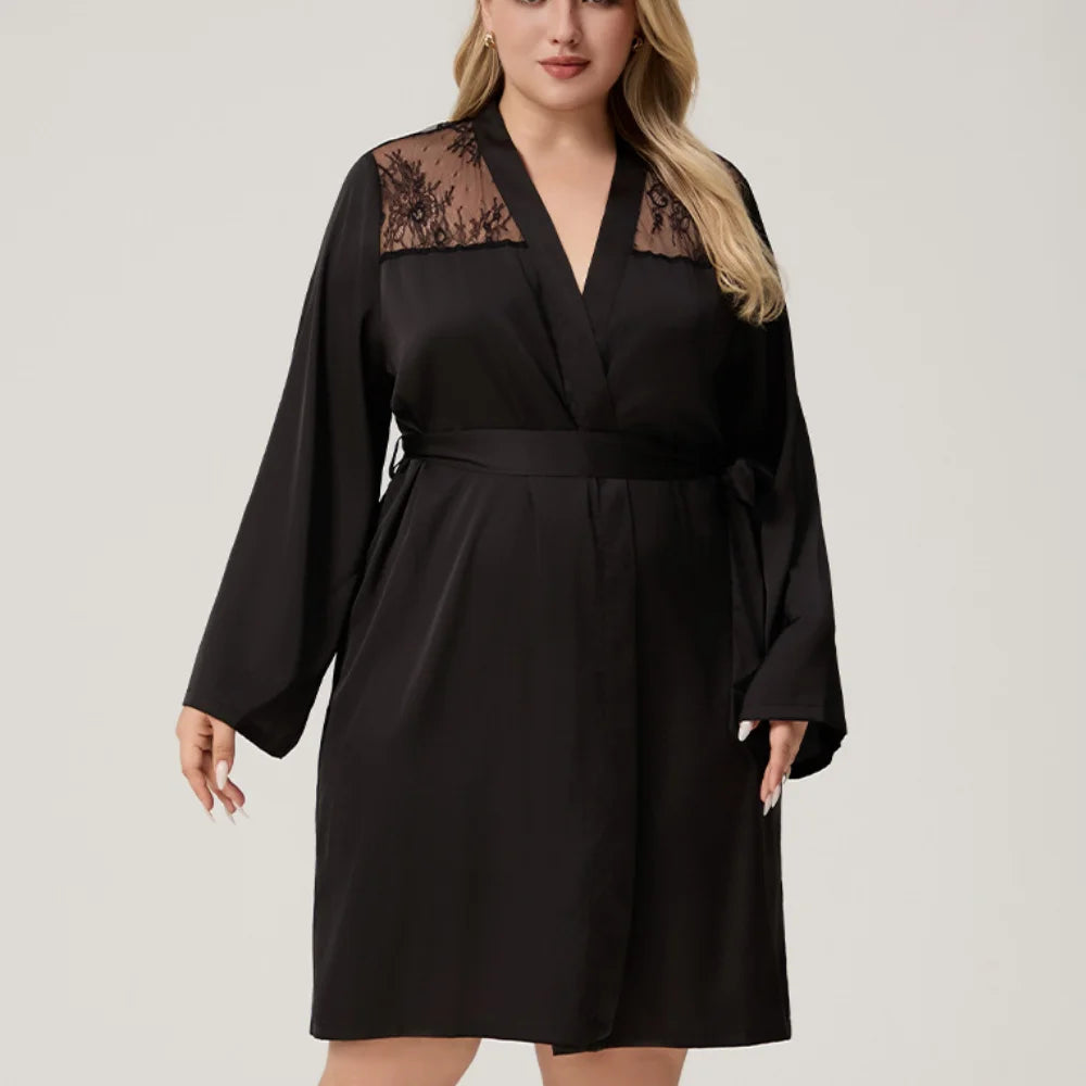 Plus Size Patchwork Lace 2PCS Robe Set