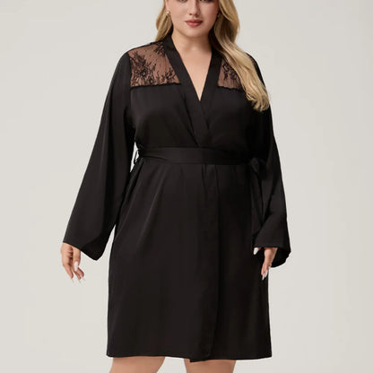 Plus Size Patchwork Lace 2PCS Robe Set