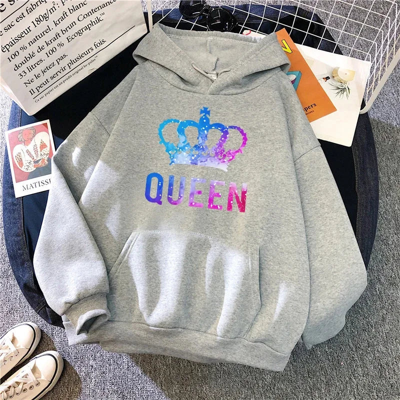 King Queen Print Couple Hoodies