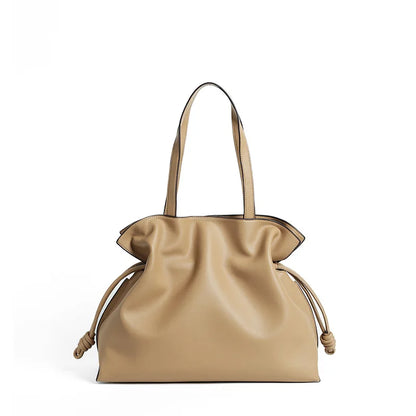 Soft Leather Pleated Bucket Tote Bag