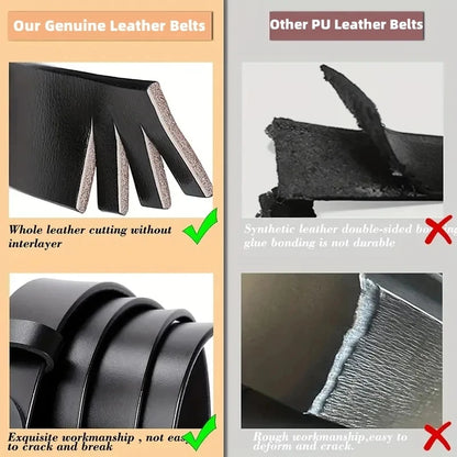 Korean Slim Genuine Leather Belt with Gold Buckle