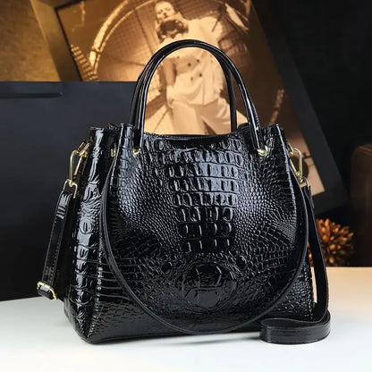 Genuine Leather Crocodile Print Tote Bag