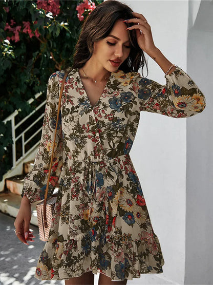 Floral V-Neck Chiffon Dress
