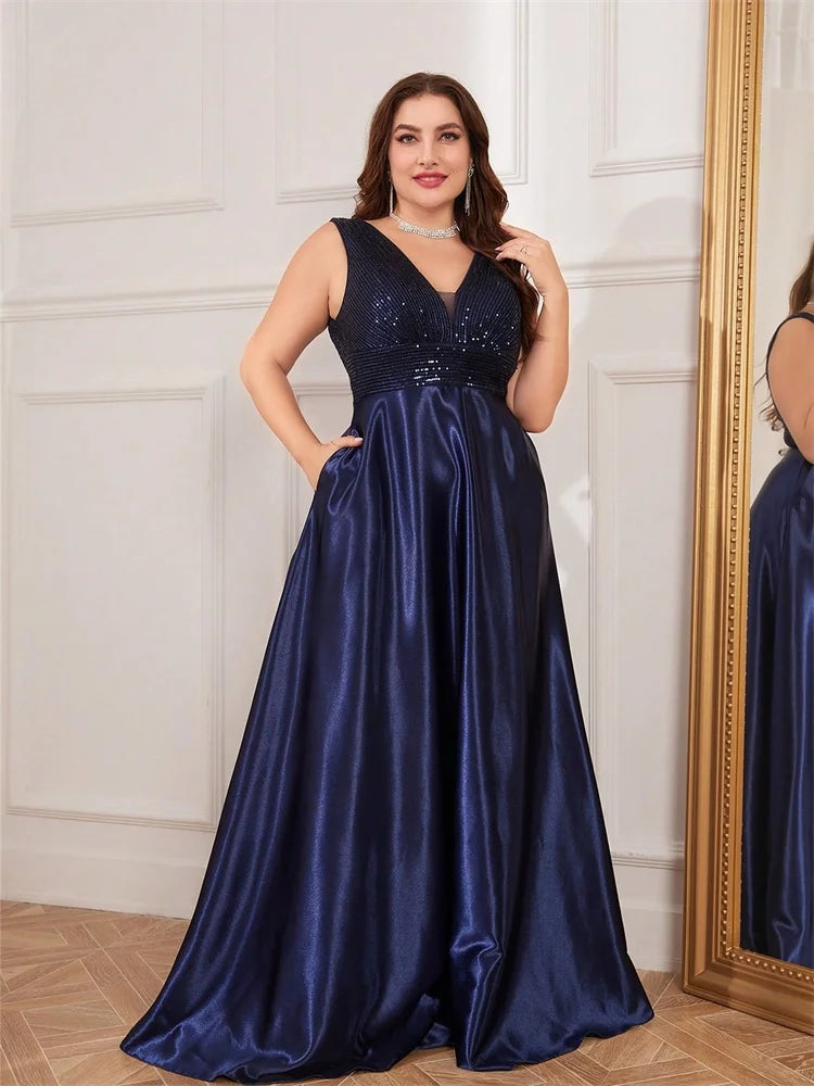 Plus Size Satin Sequin Evening Dress