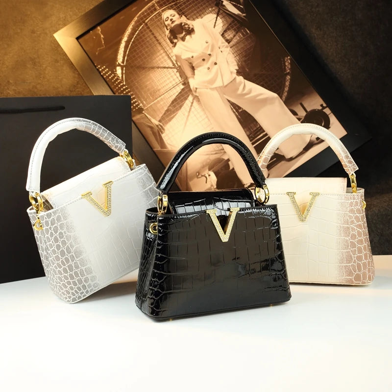 Crocodile Pattern Leather Shell Bag