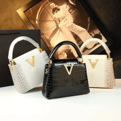 Crocodile Pattern Leather Shell Bag