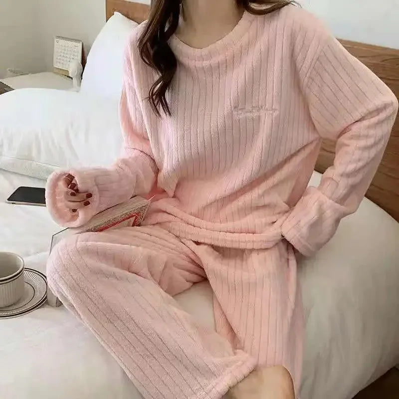 Soft Coral Velvet Jacquard Pajama Set