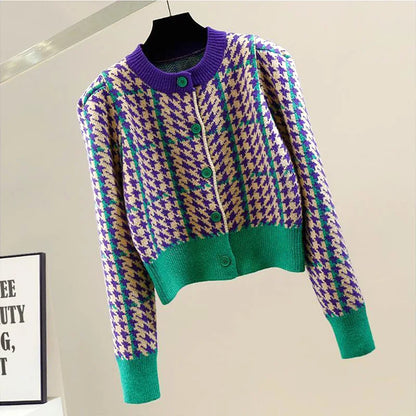 Vintage Houndstooth Knit Cardigan