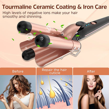 5-in-1 Hair Waver Curling Iron,3 Barrel Hair Crimper with Fast Heating Up