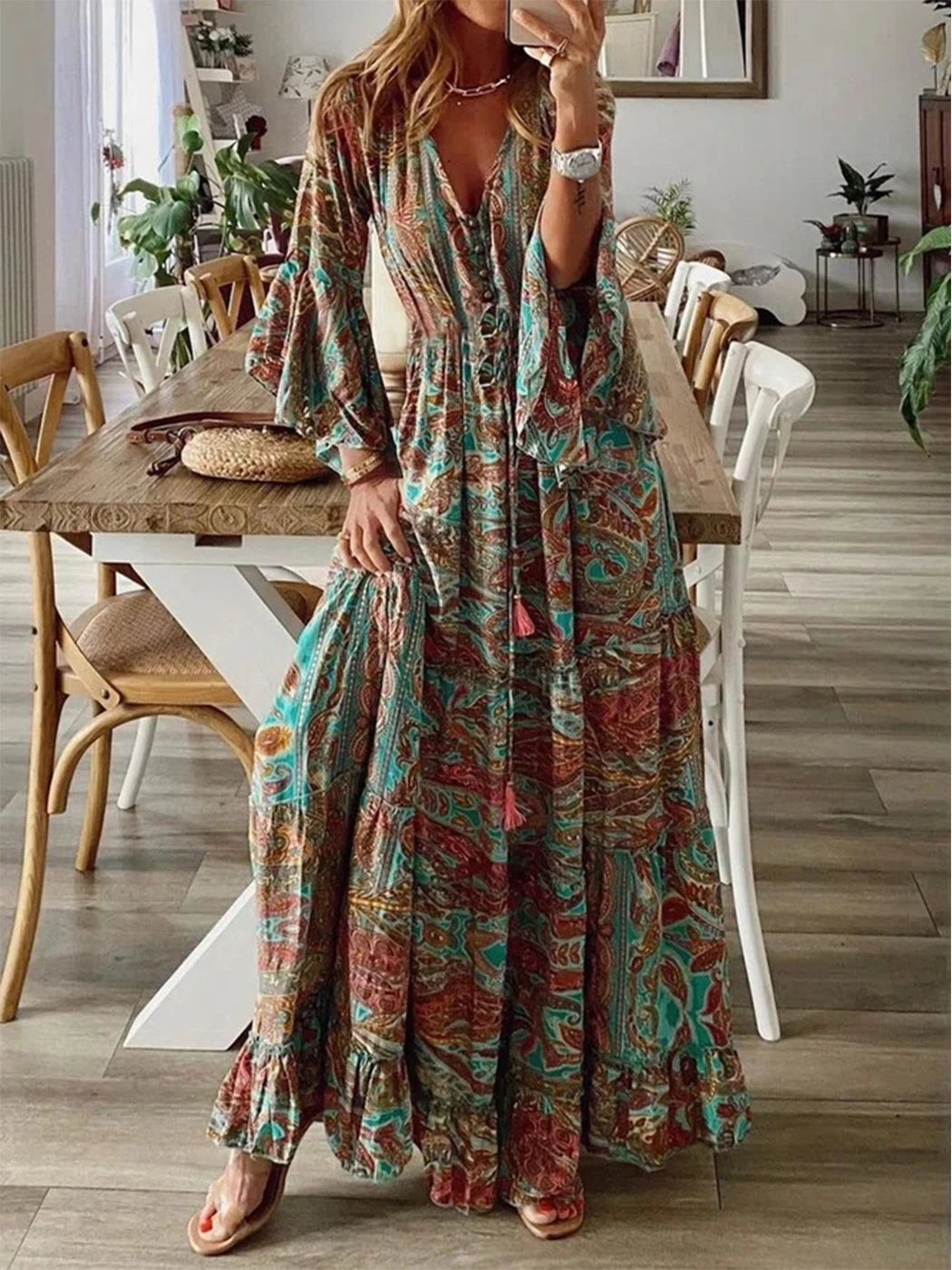 Boho Floral Vacation Maxi Dress