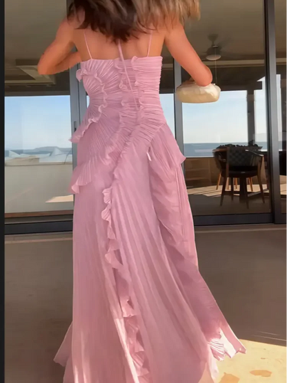 Pleated Halter Maxi Dress