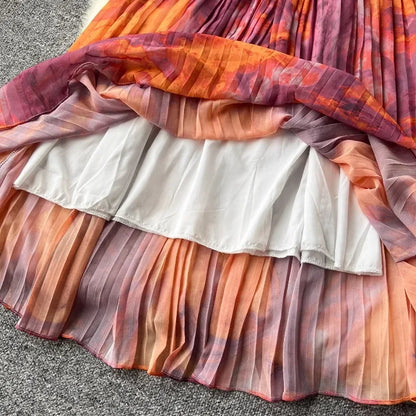 Vintage Print Chiffon Maxi Dress