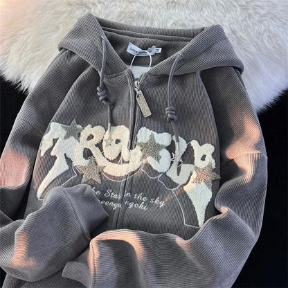 Embroidered Zip-Up Hoodie