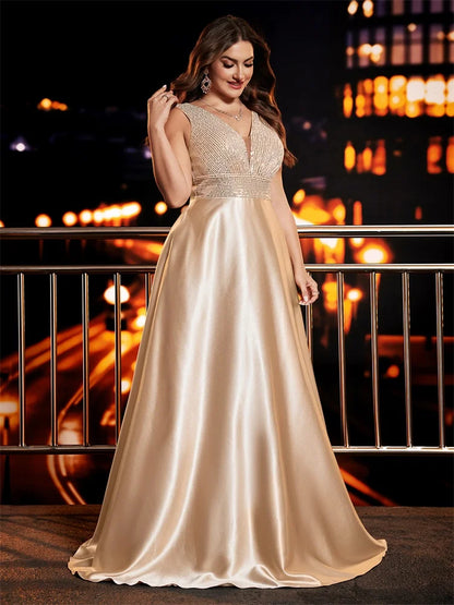 Deep V-Neck Floor-Length Formal Dress 2025