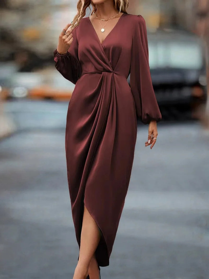 V-Neck Long Sleeve Maxi Dress