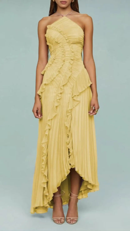 Pleated Halter Maxi Dress