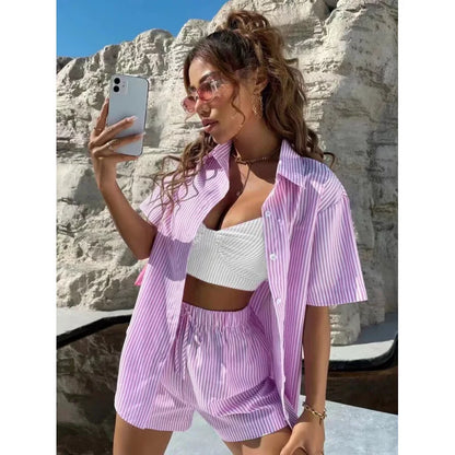 Striped Shirt Shorts Set