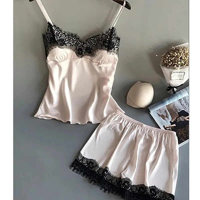 Women V-Neck Lace Pajama Set