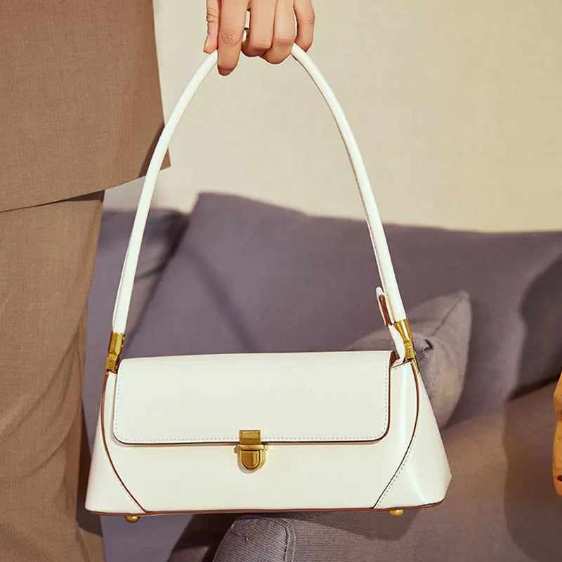 Genuine Leather Baguette Shoulder Bag