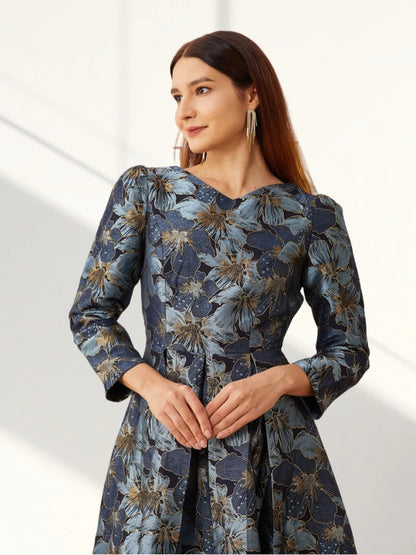 Elegant Floral Jacquard Maxi Dress