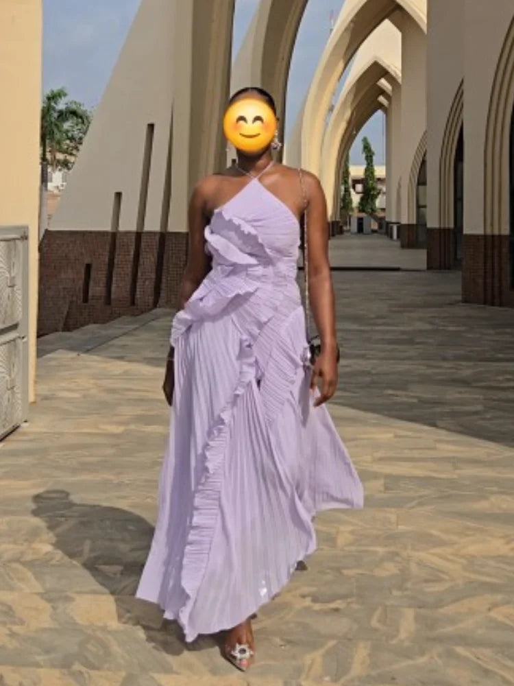 Pleated Halter Maxi Dress