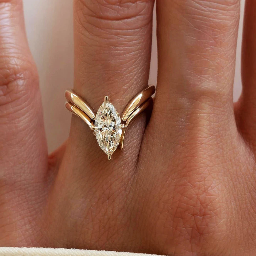 BXINY Marquise Cut Moissanite Ring Set