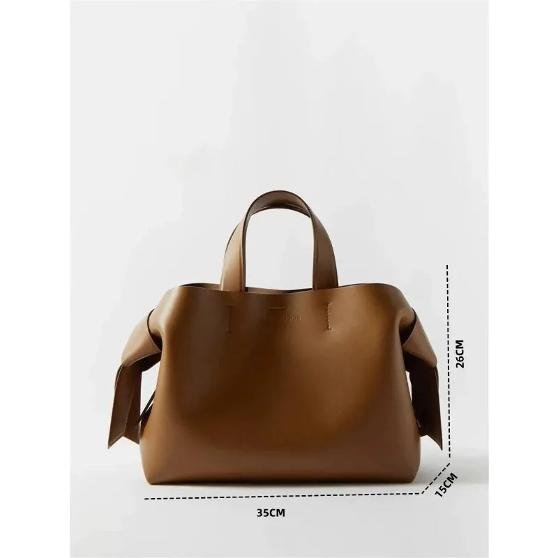 Bow-Accent Leather Tote