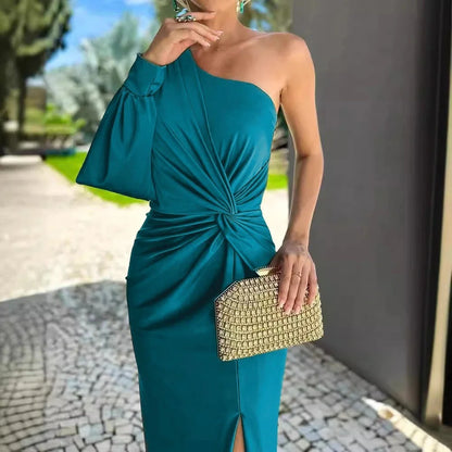 One Shoulder Draped Maxi Dress